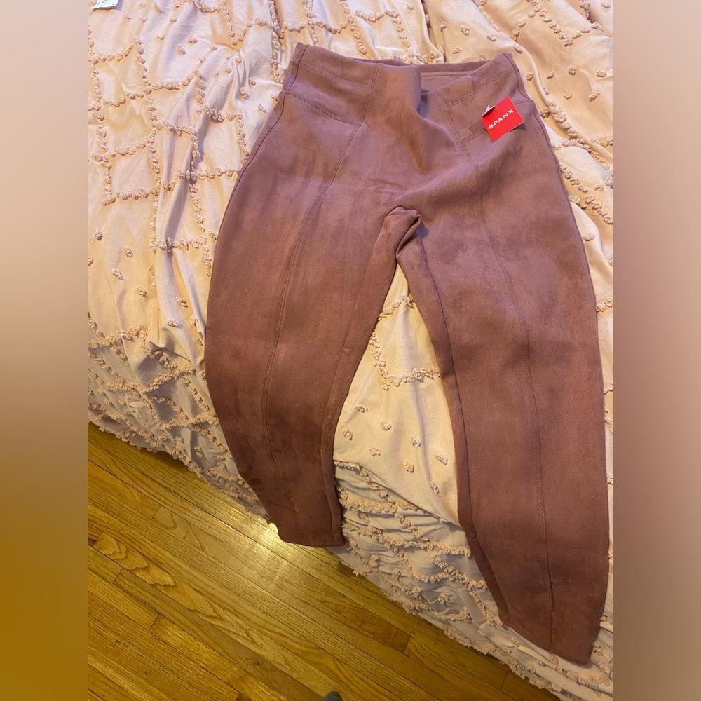 High Waist Faux Suede Leggings petite medium rich rose color New never worn